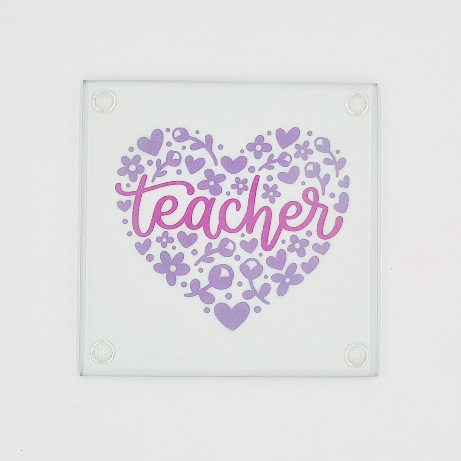 Teacher Glass Coaster With Gift Box: Teacher Heart