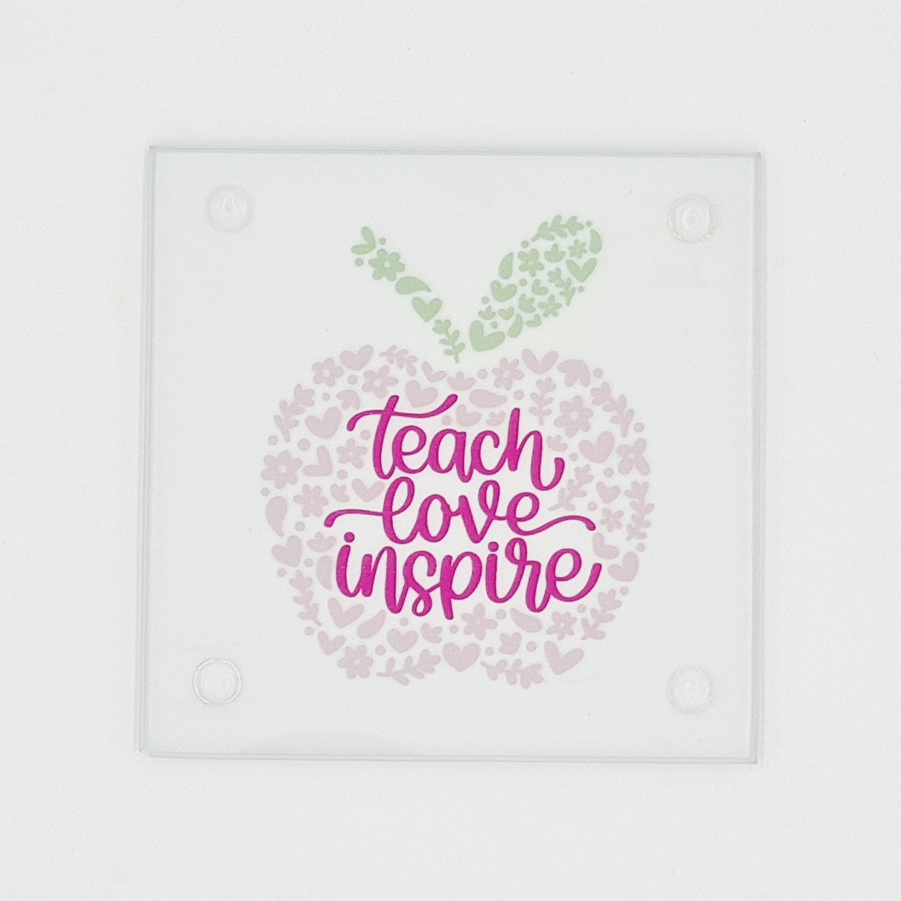 Teacher Glass Coaster With Gift Box: Teach Love Inspire Apple