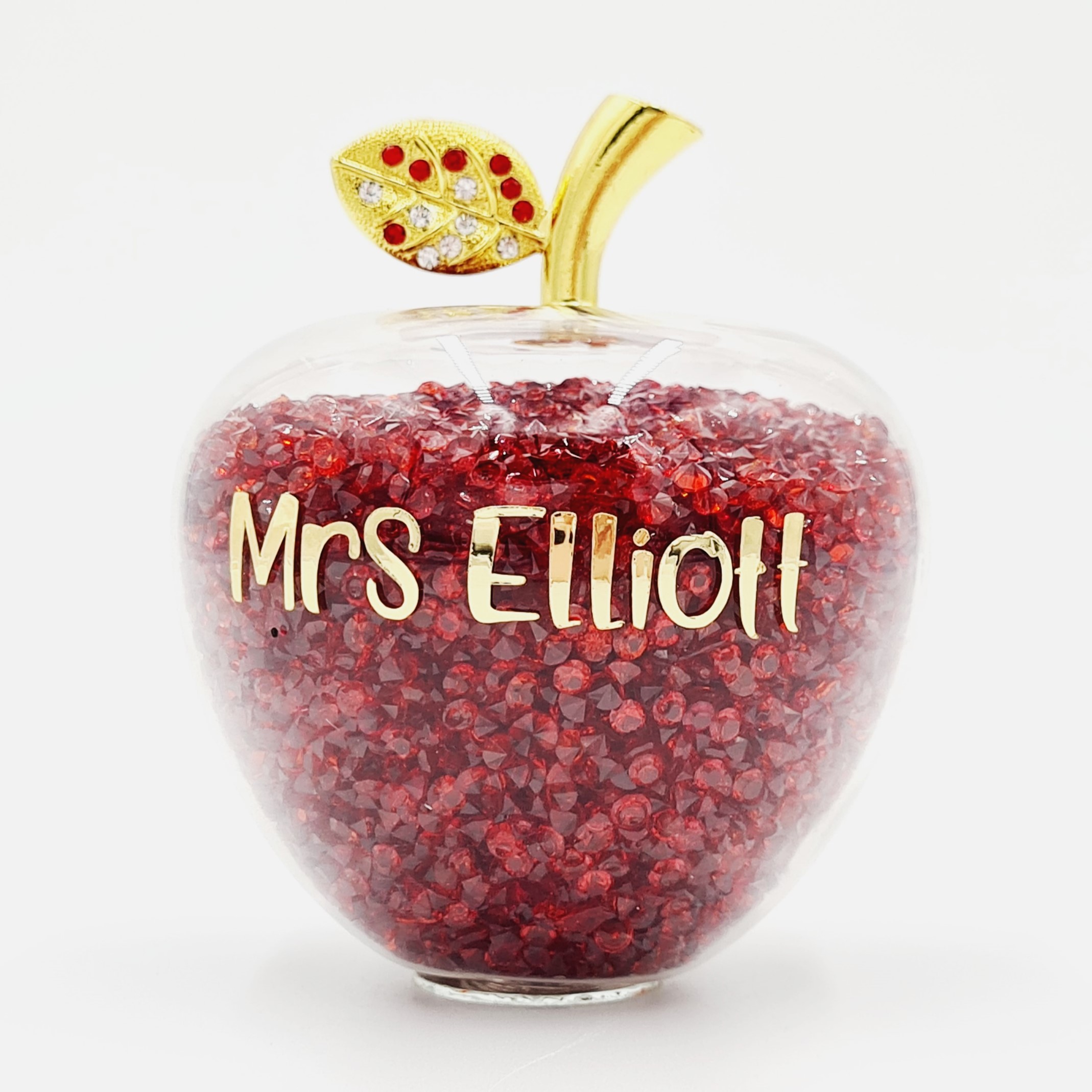 Personalised Glass Apple Paperweight With Diamonds