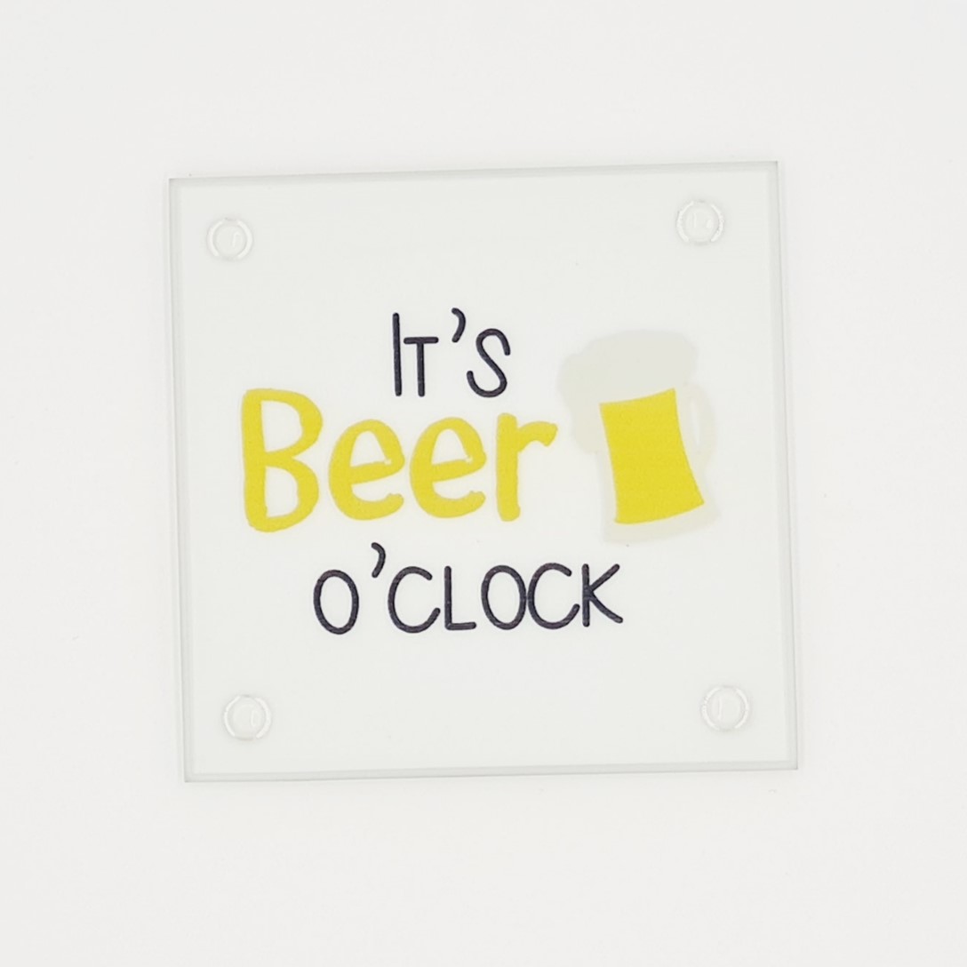 Glass Coaster With Gift Box: It's Beer O'Clock