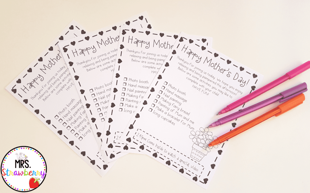 Activity checklists for Mother's Day pampering session