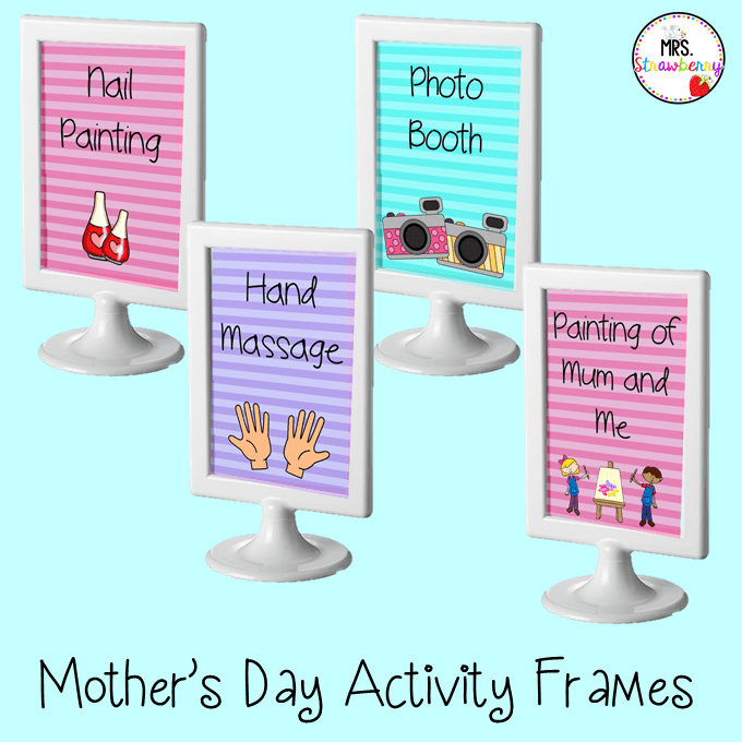 Tolsby photo frames displaying Mother's Day activity inserts for Mother's Day pampering session